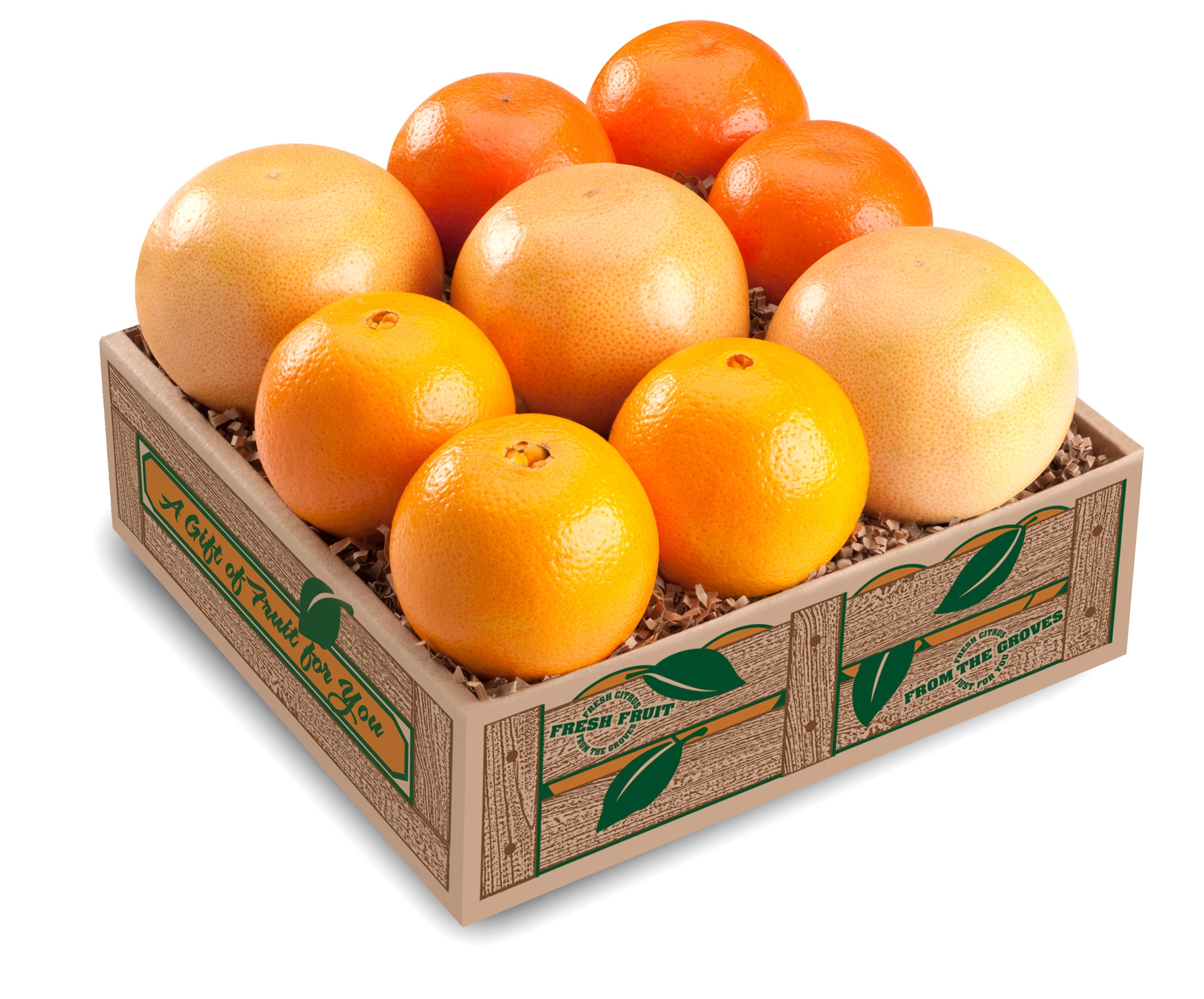 Florida oranges and graefruit in a gift box.