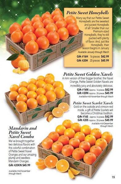 Petite Sweet Scarlet Navel Boxes - Catalog page for Hyatt Fruit Company of Indian River County, Florida