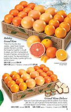 Navel Oranges, Mandarins with Ruby Red Grapefruit gift boxes catalog page from Hyatt Fruit Company.