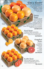 Scarlet navel oranges gift box  on a catalog page from Hyatt Fruit Company.