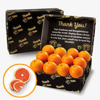 Box of Scarlet Navel oranges with 'Thank You!' message and inset showing sliced orange.
