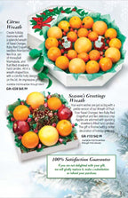 Catalog page showing citrus wreaths with decorative elements on a white background from Hyatt Fruit Company.