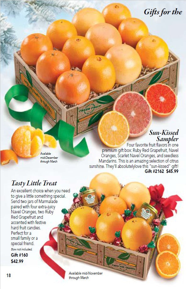Gift Boxes of Oranges and Grapefruit Sweets and Marmalade pictured on a catalog page from Hyatt Fruit Company.